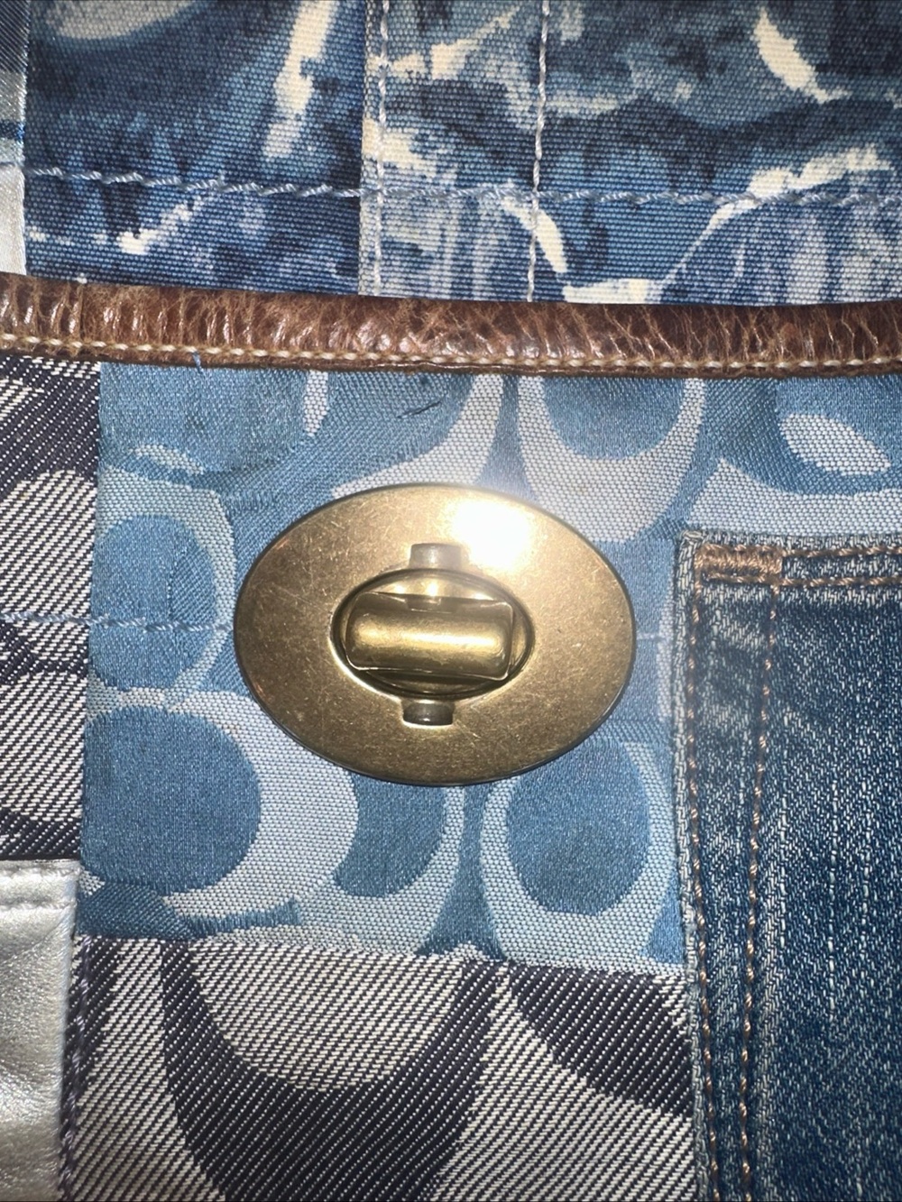 Coach Indigo Denim Blue Patchwork Ergo XL Hobo Handbag Purse Bag - Picture 13 of 17